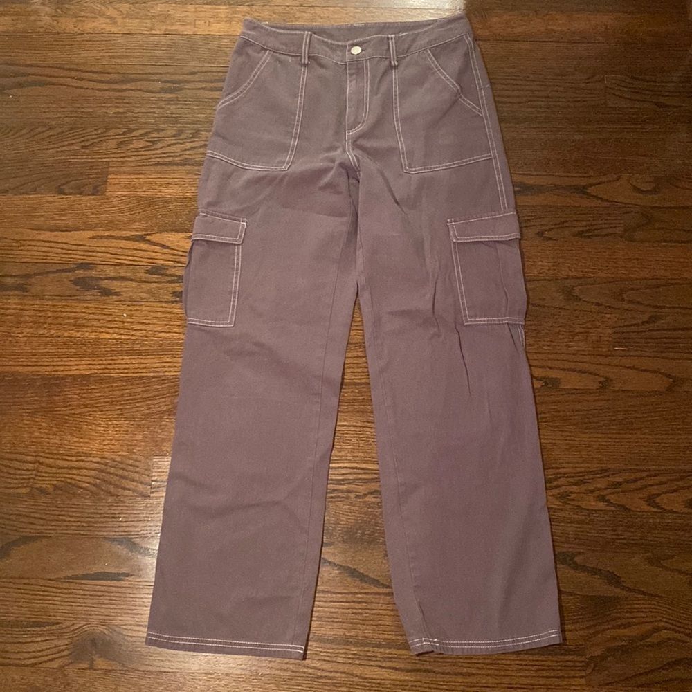 FULL TILT Small Contrast Stitch Gray Cargo Pants Straight Leg Pockets - Picture 4 of 9